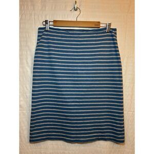 Garnet Hill Women's S Small Cotton Lined Knee Skirt Blue‎ / Gray Striped
